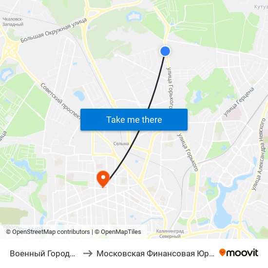 Военный Городок (Конечная) to Московская Финансовая Юридическая Академия map