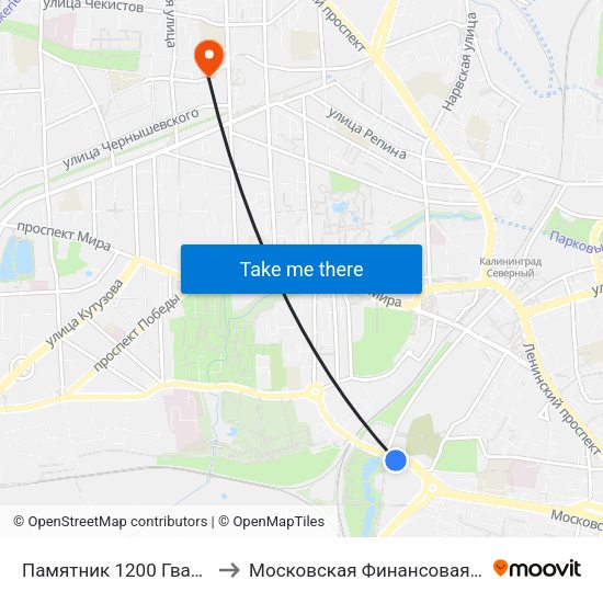 Памятник 1200 Гвардейцев (Из Центра) to Московская Финансовая Юридическая Академия map