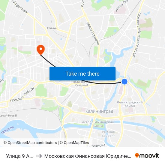 Улица 9 Апреля to Московская Финансовая Юридическая Академия map