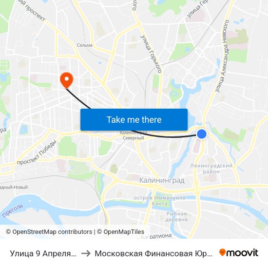 Улица 9 Апреля (Из Центра) to Московская Финансовая Юридическая Академия map