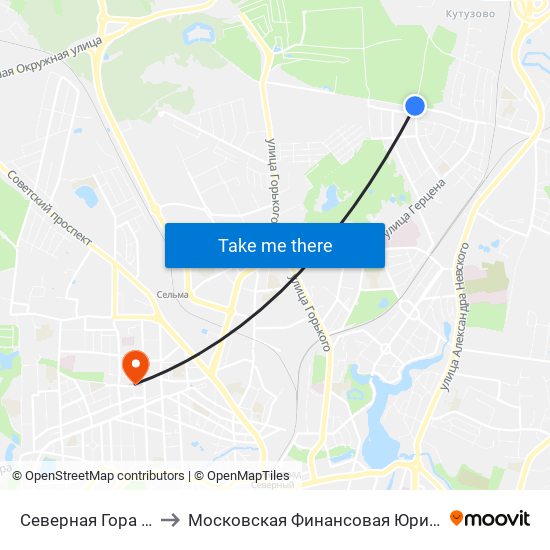 Северная Гора (Конечная) to Московская Финансовая Юридическая Академия map