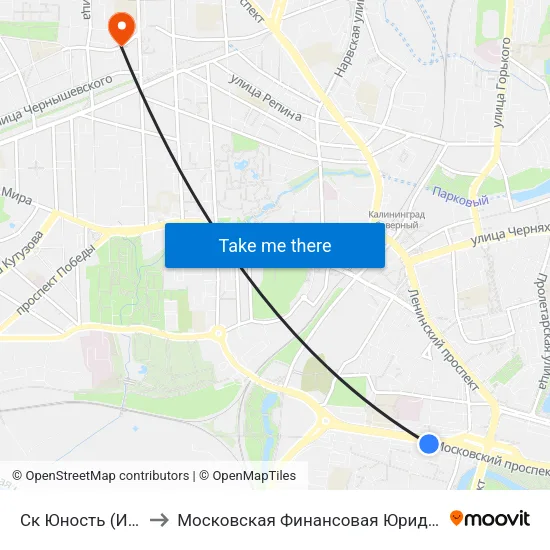 Ск Юность (Из Центра) to Московская Финансовая Юридическая Академия map
