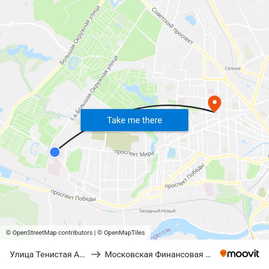 Улица Тенистая Аллея (Из Центра) to Московская Финансовая Юридическая Академия map