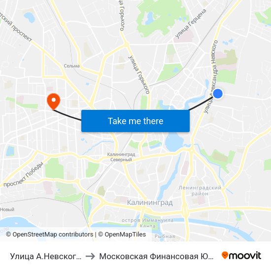 Улица А.Невского (Из Центра) to Московская Финансовая Юридическая Академия map