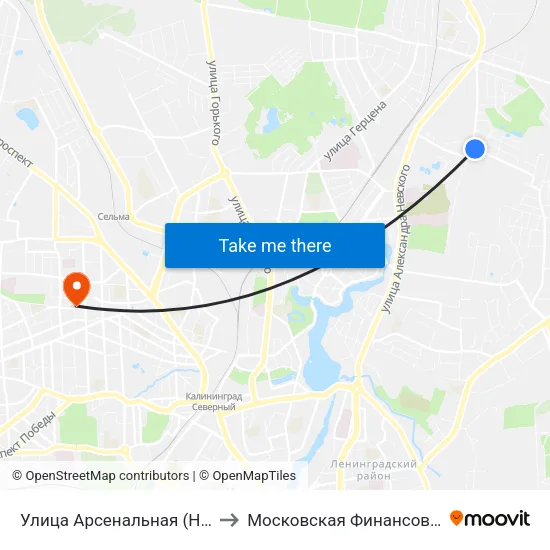 Улица Арсенальная (На Ул. Пехотная, Из Центра) to Московская Финансовая Юридическая Академия map