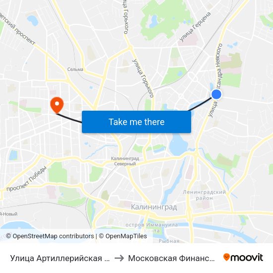 Улица Артиллерийская (На Ул. А. Невского, Из Центра) to Московская Финансовая Юридическая Академия map