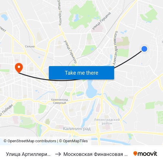Улица Артиллерийская (Конечная) to Московская Финансовая Юридическая Академия map