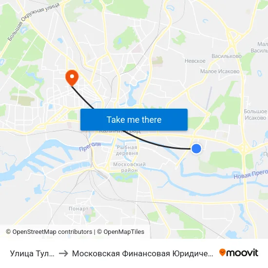Улица Тульская to Московская Финансовая Юридическая Академия map