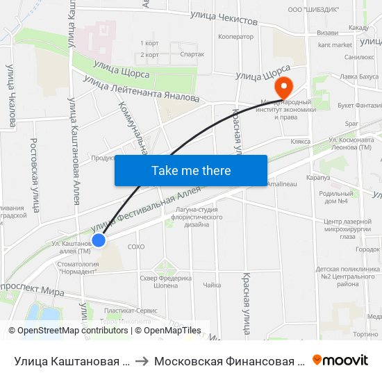 Улица Каштановая Аллея (Из Центра) to Московская Финансовая Юридическая Академия map