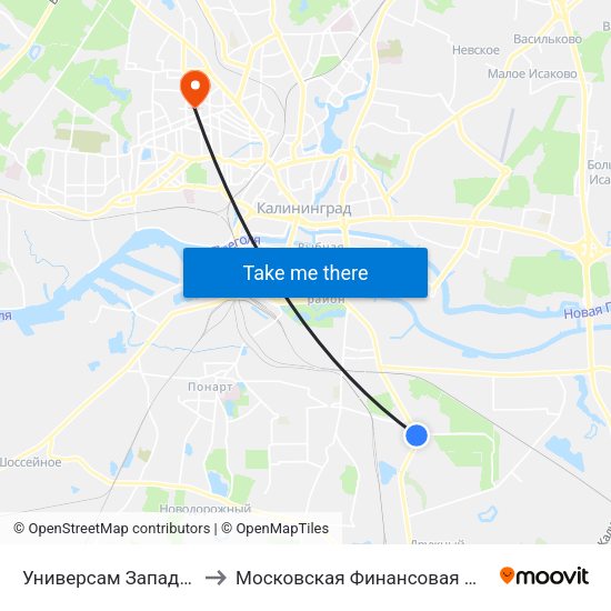 Универсам Западный (Из Центра) to Московская Финансовая Юридическая Академия map