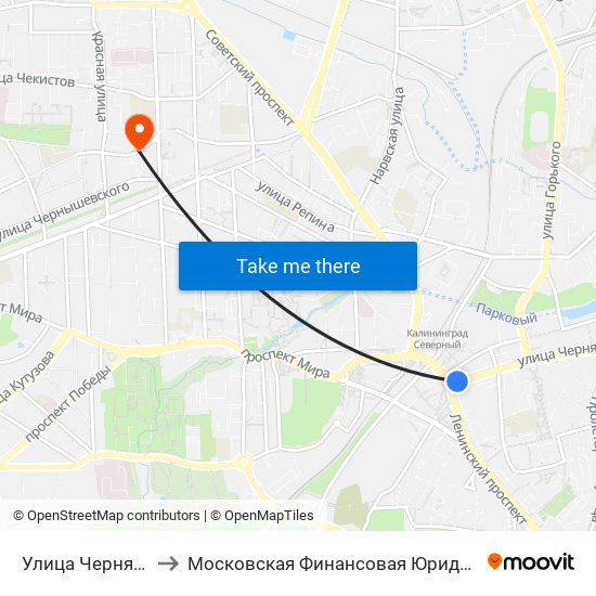 Улица Черняховского to Московская Финансовая Юридическая Академия map