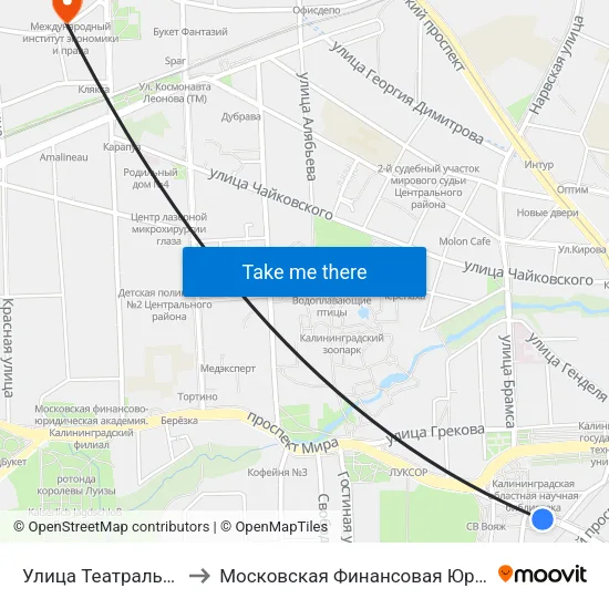 Улица Театральная (В Центр) to Московская Финансовая Юридическая Академия map