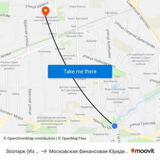 Зоопарк (Из Центра) to Московская Финансовая Юридическая Академия map