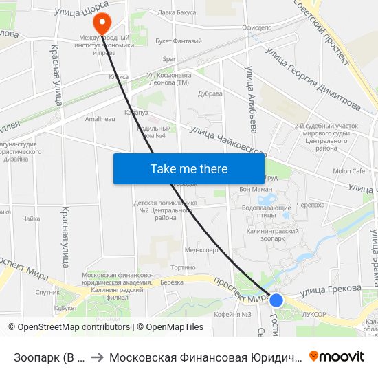 Зоопарк (В Центр) to Московская Финансовая Юридическая Академия map