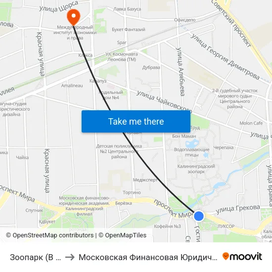Зоопарк (В Центр) to Московская Финансовая Юридическая Академия map