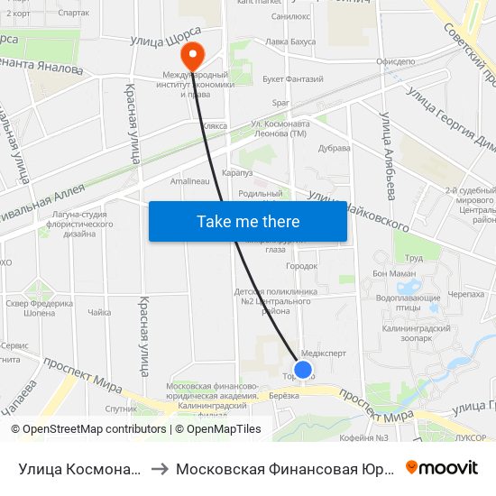 Улица Космонавта Леонова to Московская Финансовая Юридическая Академия map