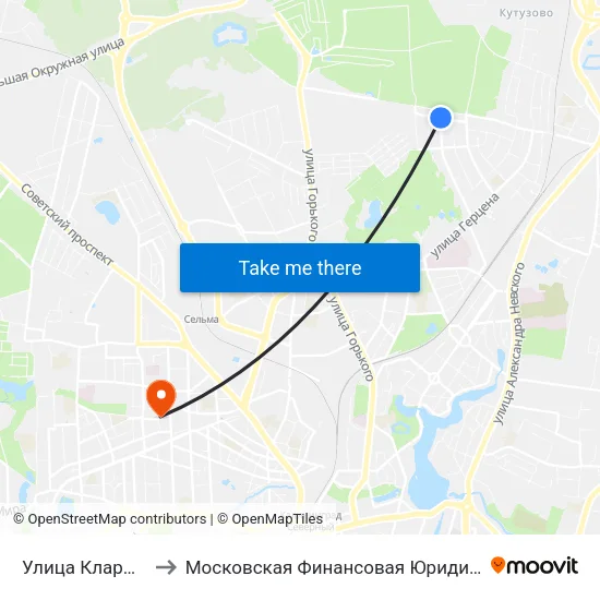 Улица Клары Цеткин to Московская Финансовая Юридическая Академия map