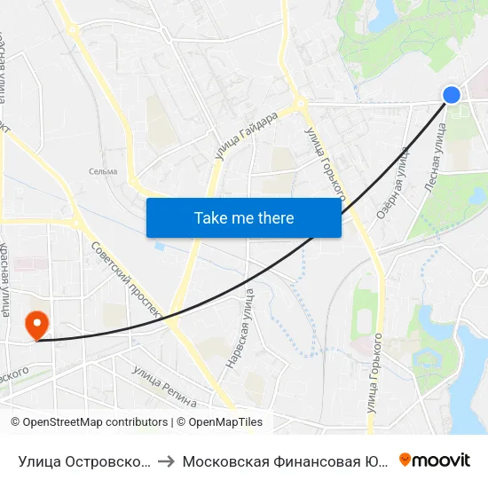 Улица Островского (Из Центра) to Московская Финансовая Юридическая Академия map
