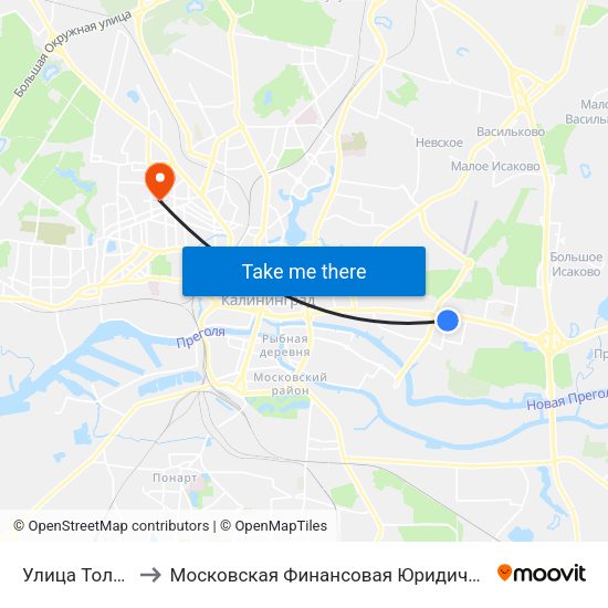 Улица Толбухина to Московская Финансовая Юридическая Академия map
