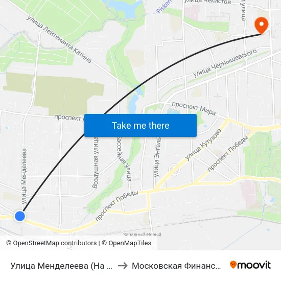 Улица Менделеева (На Ул. Тенистая Аллея, Из Центра) to Московская Финансовая Юридическая Академия map