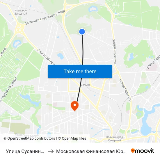 Улица Сусанина (Конечная) to Московская Финансовая Юридическая Академия map