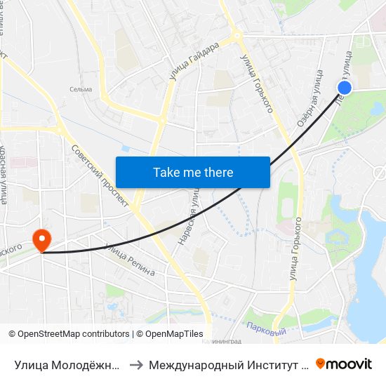 Улица Молодёжная (Из Центра) to Международный Институт Экономики и Права map