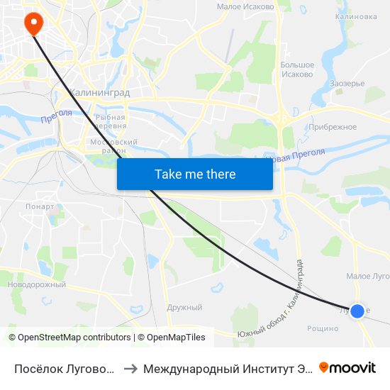 Посёлок Луговое (Конечная) to Международный Институт Экономики и Права map