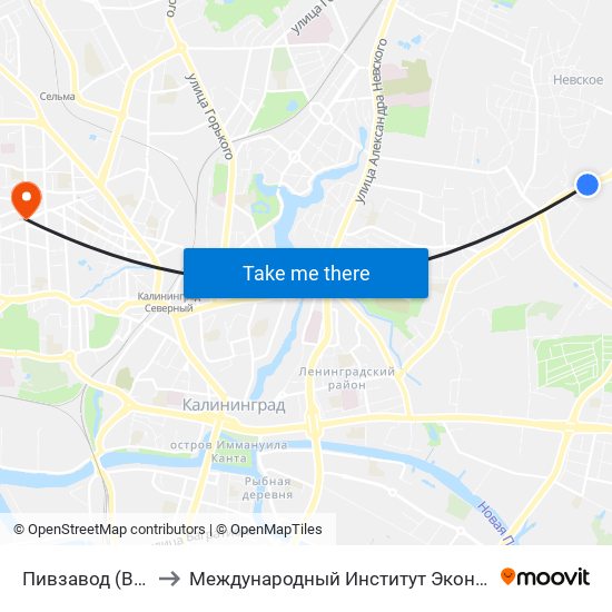 Пивзавод (В Центр) to Международный Институт Экономики и Права map