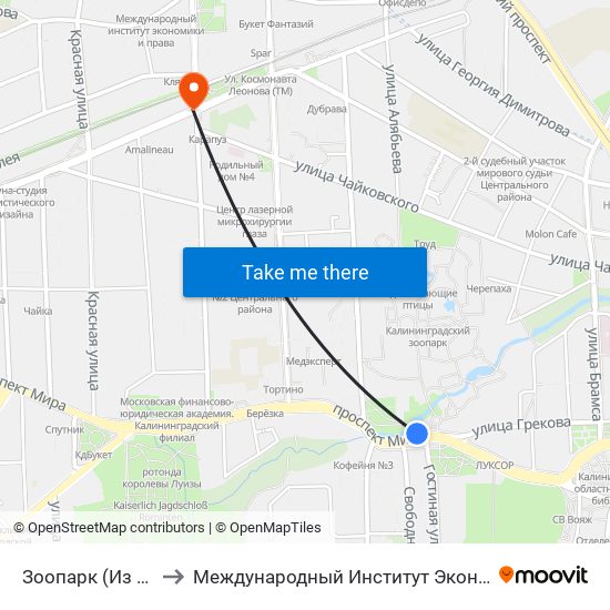 Зоопарк (Из Центра) to Международный Институт Экономики и Права map