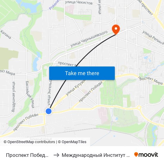 Проспект Победы (Из Центра) to Международный Институт Экономики и Права map