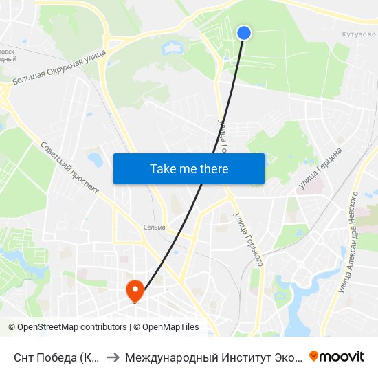 Снт Победа (Конечная) to Международный Институт Экономики и Права map