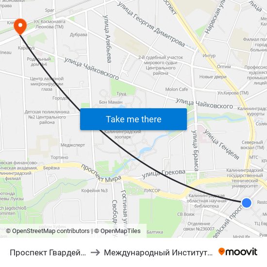 Проспект Гвардейский (В Центр) to Международный Институт Экономики и Права map