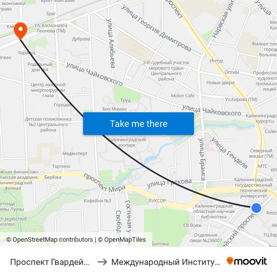 Проспект Гвардейский (Из Центра) to Международный Институт Экономики и Права map