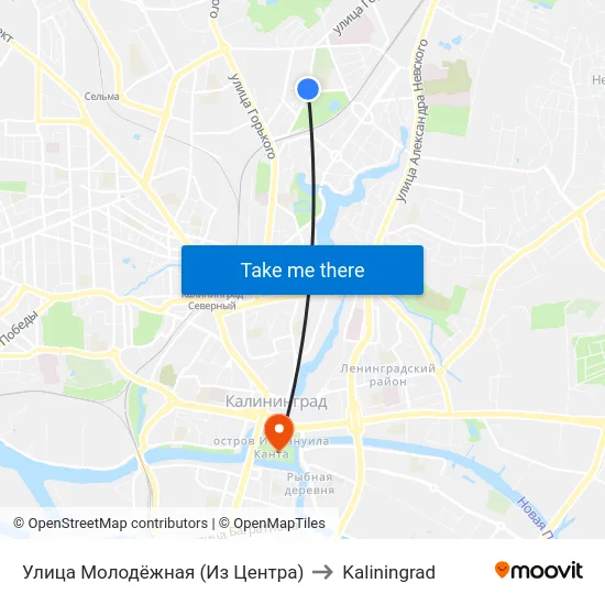 Улица Молодёжная (Из Центра) to Kaliningrad map