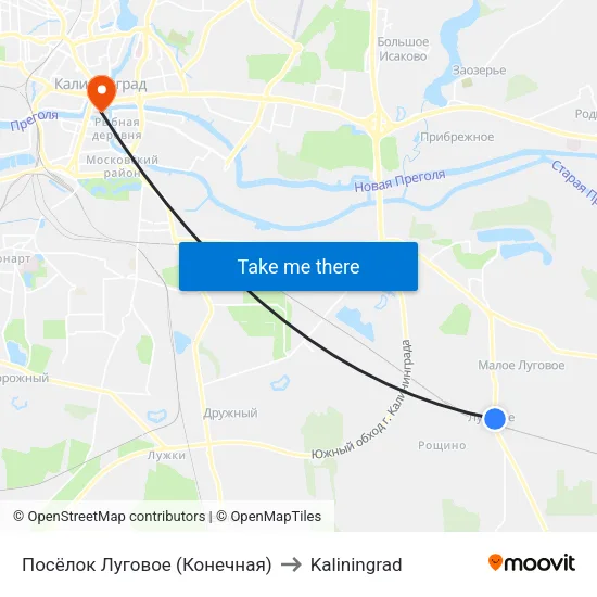 Lugovoe Village (Terminal) to Kaliningrad map