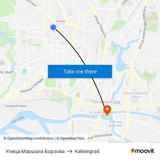 Улица Маршала Борзова to Kaliningrad map