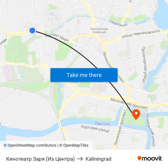 Кинотеатр Заря (Из Центра) to Kaliningrad map