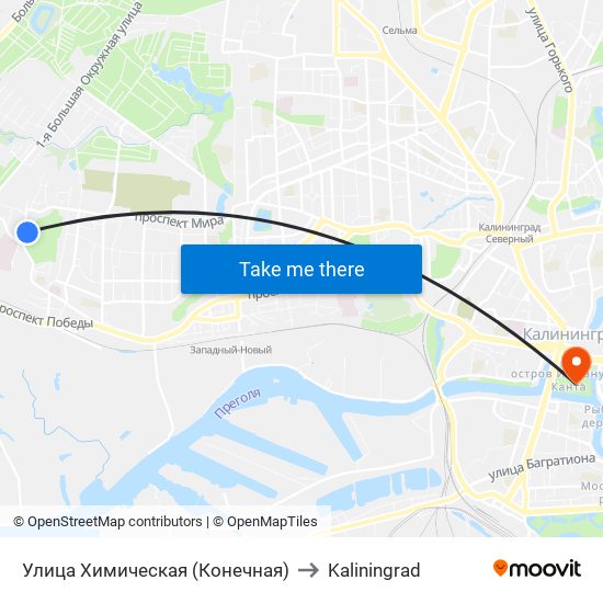 Улица Химическая (Конечная) to Kaliningrad map