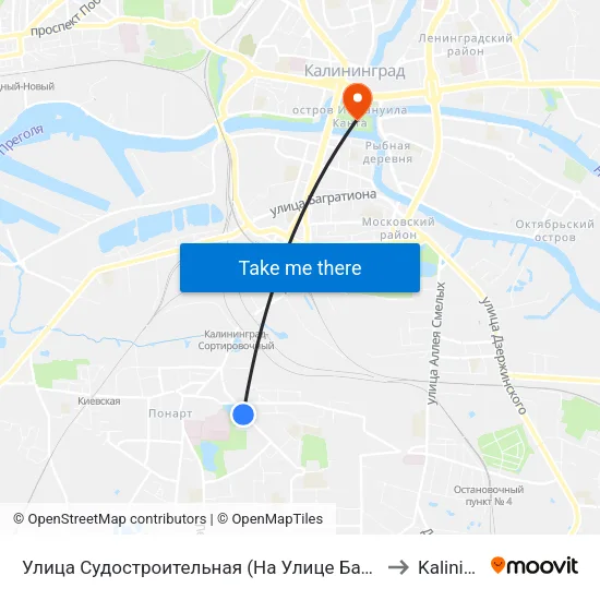 Улица Судостроительная (На Улице Батальная, Из Центра) to Kaliningrad map
