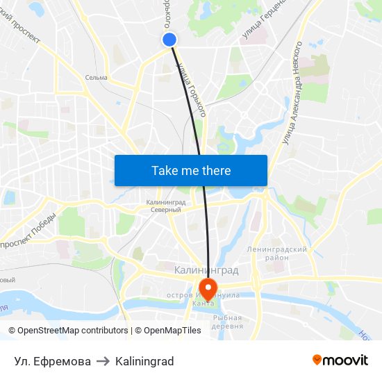 Ул. Ефремова to Kaliningrad map