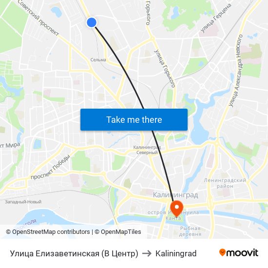 Улица Елизаветинская (В Центр) to Kaliningrad map