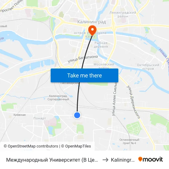 Международный Университет (В Центр) to Kaliningrad map