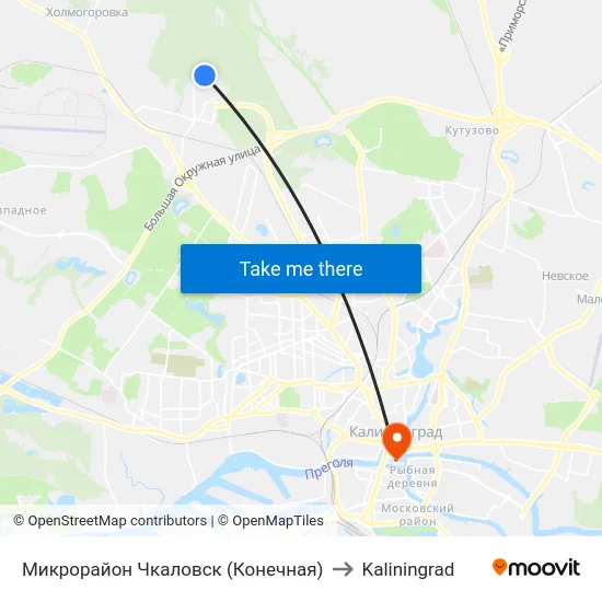 Микрорайон Чкаловск (Конечная) to Kaliningrad map