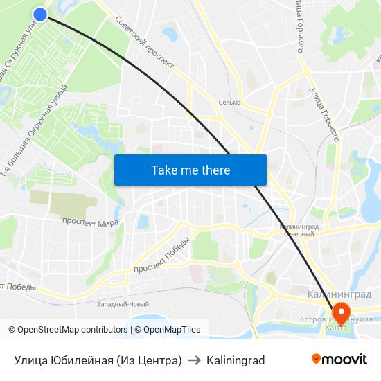 Улица Юбилейная (Из Центра) to Kaliningrad map