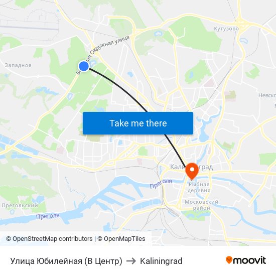 Улица Юбилейная (В Центр) to Kaliningrad map