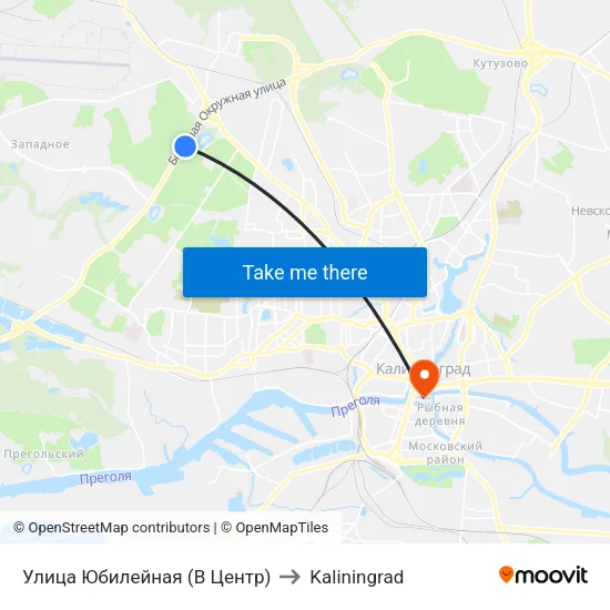 Улица Юбилейная (В Центр) to Kaliningrad map