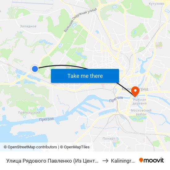 Улица Рядового Павленко (Из Центра) to Kaliningrad map