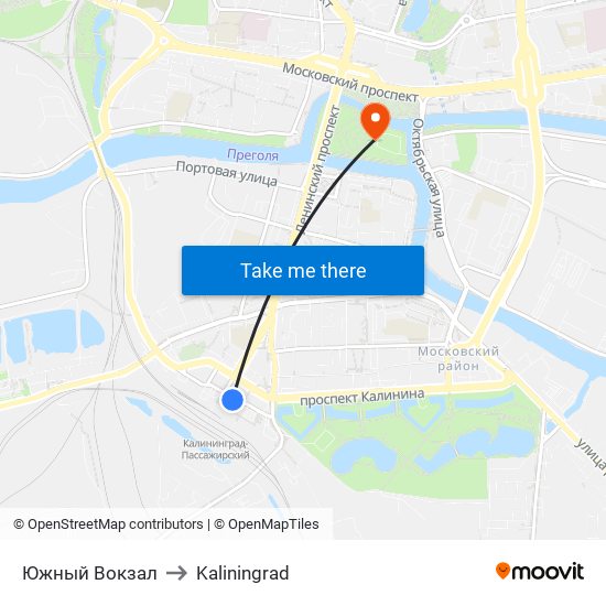 Южный Вокзал to Kaliningrad map