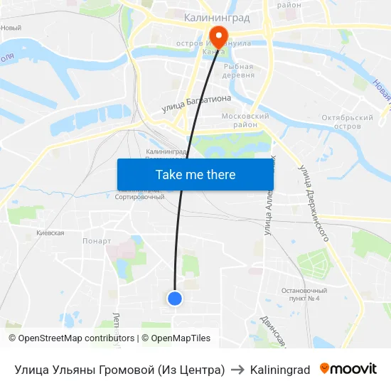 Ulyana Gromova Street (Outbound) to Kaliningrad map