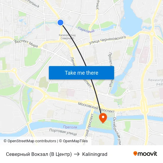 Северный Вокзал (В Центр) to Kaliningrad map